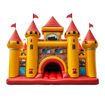 recommend clip art: Colorful inflatable castle isolated on a transparent background