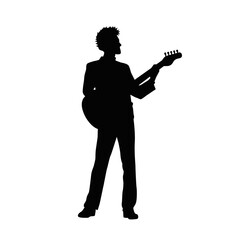 Man playing electric guitar silhouette, male electric guitar player, male musician guitarist on stage silhouette