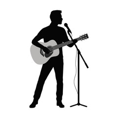 Man playing guitar and singing, man guitarist silhouette vector Illustration