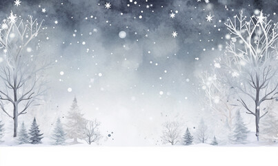 Christmas watercolor illustration in gray colors for card, print, banner, poster