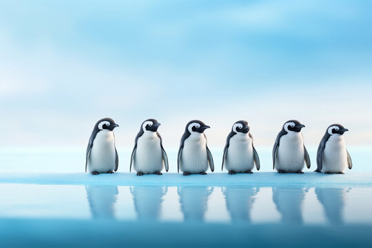 row of cute penguins at christmas