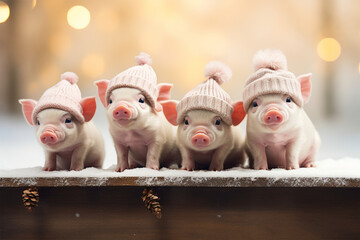 Christmas arrangement of piglets - obrazy, fototapety, plakaty