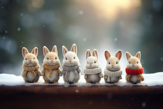 Arrangement of cute bunnies with a Christmas feel