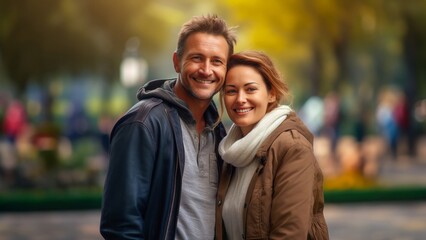 Fototapeta premium happy couple posing in the park
