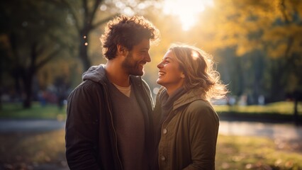 Fototapeta premium happy couple smiling on a date in the park