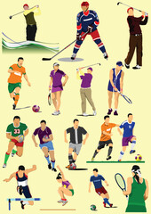 Few kinds of sport games. Football, Ice hockey, tennis, soccer, golf, Rugby.Vector illustration