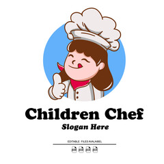 Children Chef, cook logo kitchen. Restaurant concept. Cartoon vector illustration