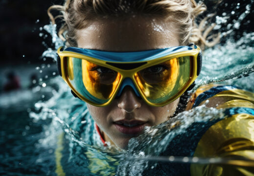female athlete in swimming and diving. Olympic champion. woman underwater