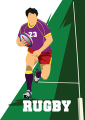 Rugby Player Silhouette. Vector illustration - obrazy, fototapety, plakaty