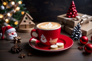 Fototapeta premium Cup of coffee and Christmas cookies, generative AI
