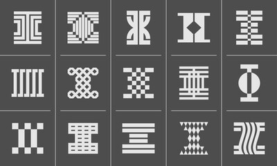 Simple line abstract letter I logo design set