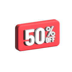 Discount 50 percent off red color 3d style banner