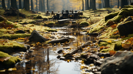 Fototapeta na wymiar waterfall in autumn HD 8K wallpaper Stock Photographic Image 