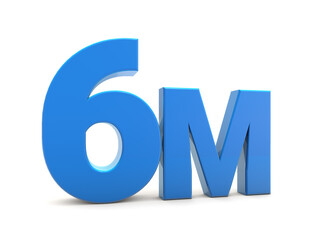 6M sign isolated on transparent background. Thank you for 6M followers 3D. 3D rendering	