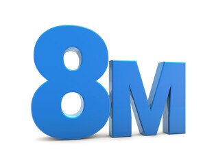 8M sign isolated on transparent background. Thank you for 8M followers 3D. 3D rendering	