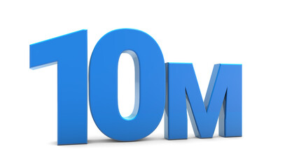 10M sign isolated on transparent background. Thank you for 10M followers 3D. 3D rendering	