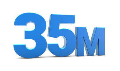 35M sign isolated on transparent background. Thank you for 35M followers 3D. 3D rendering	
