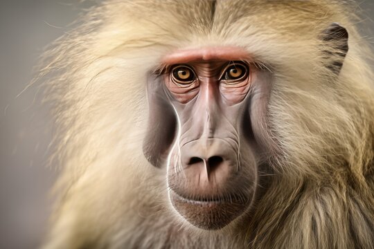 Portrait of an old mantled baboon Generative Ai