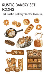 Rustic bakery vector icon set 