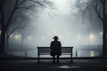 loneliness man on a bench,  AI generated - obrazy, fototapety, plakaty