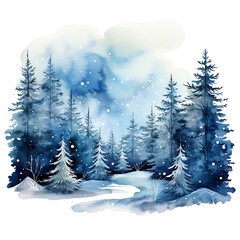 Watercolor Blue Christmas Backgrounds, Vintage Background for Christmas and Winter