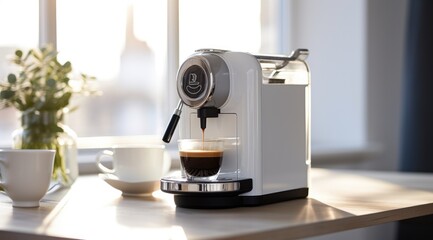 Sleek coffee machine enhances kitchen aesthetics. Generative AI