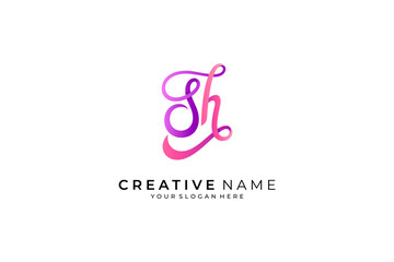 SH initial signature logo. S and H Handwriting logo template vector - obrazy, fototapety, plakaty