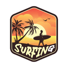 Surfing logo emblem illustration design