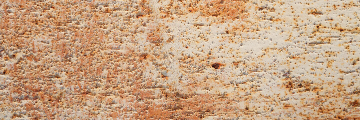 Old rusty metal texture. Rust on the surface of the iron wall. Panoramic background for grunge design.