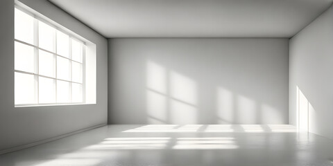 Empty room with white light shadow and floor. Natural shadow overlay on white texture background.
