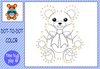  children's educational game. logic game. connect the dots by numbers. handwriting training. coloring book. bear toy
