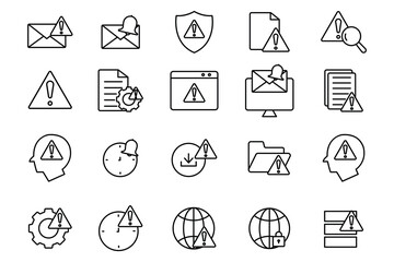 warning and notification icon set. warning, notification, system error, network error, secured network, etc. line icon style design. Simple vector design editable