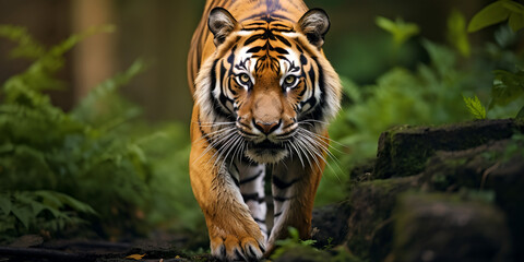 Close up of Sumatran Tiger,The Eyes of the Wild Sumatran Tiger Close-Up Encounter