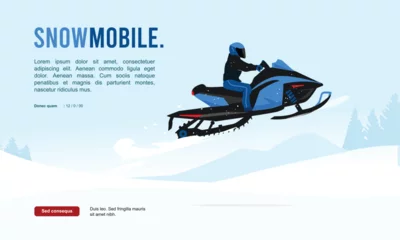 Fotobehang Premium editable vector file of snowmobile with beautiful scene in the background best for your digital design and print mockup © Muhamad