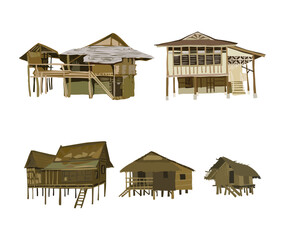 Heritage Cultural Residences Havens: Vector Collection of Traditional Philippine Houses