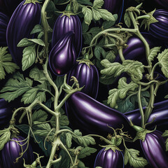 Eggplant cartoon repeat pattern violet ripe trendy fresh for wrapping paper, textile etc