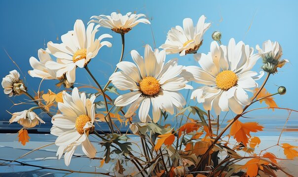 AI splendide margherite su sfondo blu 02