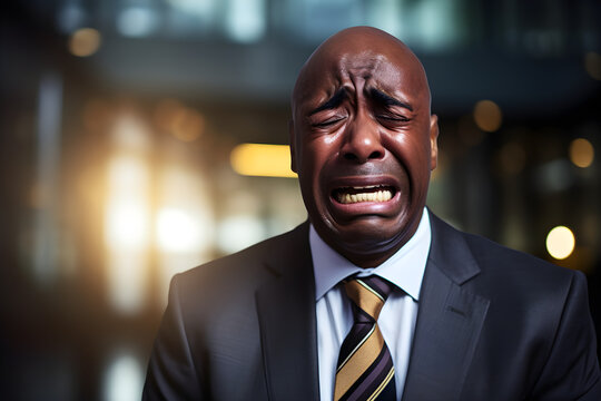 portrait of sad senior black businessman upset in office