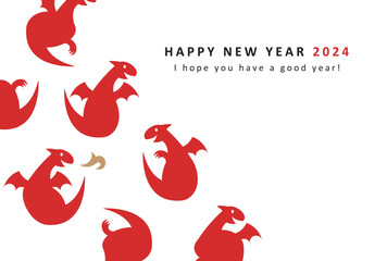2024 New Year card design. Dragon silhouette simple design. For greeting cards, posters, flyers, and banners, etc.