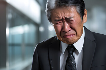 portrait of sad senior Asian businessman upset in office