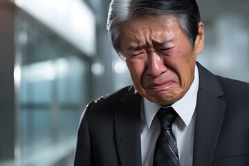 Fototapeta premium portrait of sad senior Asian businessman upset in office