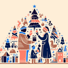 Celebrating Traditions: happy Christmas Family Artwork,  Christmas trees