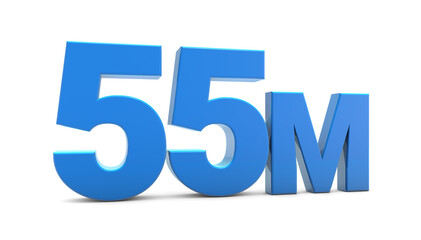 55M sign isolated on transparent background. Thank you for 55M followers 3D. 3D rendering	