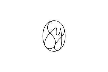 S, Y, SY black handwritten monogram logo vector in oval frame - obrazy, fototapety, plakaty