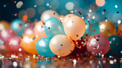 colorful balloons and confetti HD 8K wallpaper Stock Photographic Image 