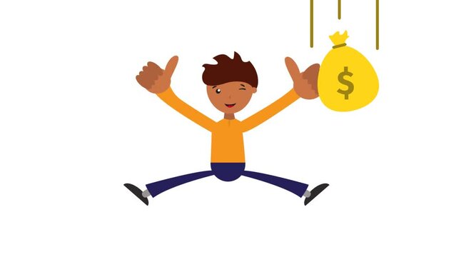 businessman happy to get a big profit animation, with rain money illustration good for business that got a big increase