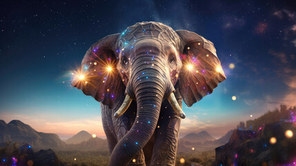 A Majestic Elephant with Illuminated Trunk