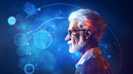 profile of an elderly man's face on an abstract background