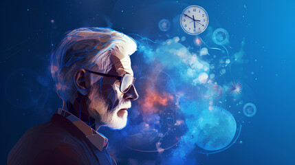 profile of an elderly man's face on an abstract background