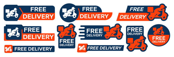 Free delivery shipping icon, home express deliver service vector label with fast car truck. Free shipping delivery badge for mail courier or parcel shipment cargo and food delivery service symbol. © IQ art_Design